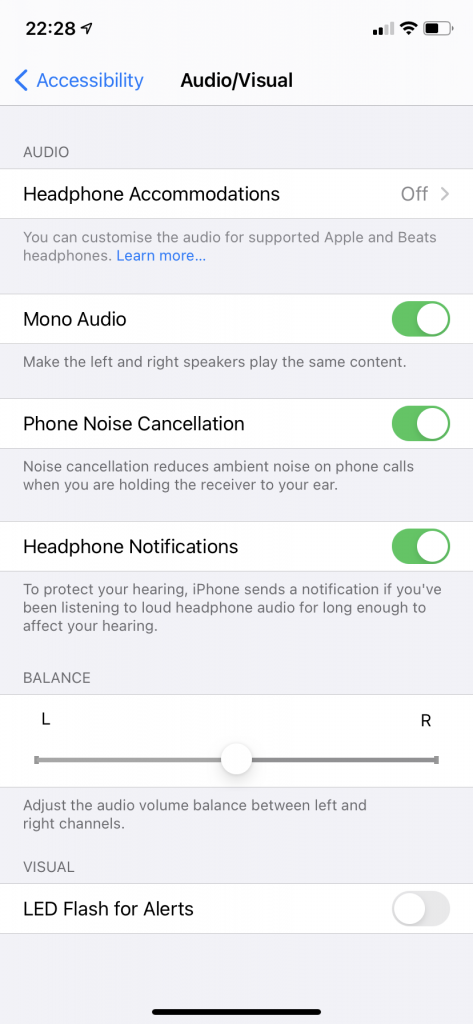iphone mono audio screenshot